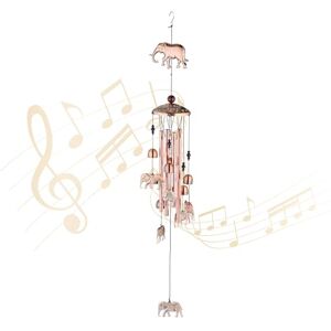 Relaxdays Wind Chime, with Bells & Elephants, Metal, Hanging Decoration, Indoors & Outdoors, HxD: 90 x 11.5 cm, Copper, Stainless steel Relaxdays Wind Chime, with Bells & Elephants, Metal, Hanging Decoration, Indoors & Outdoors, HxD: 90 x 11.5 cm, Copper, Stainless steel