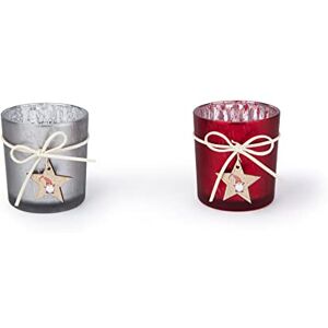 Excelsa Set of 6 Gnomo Tea Light Holder, cm. 7 x 8, Glass and Wood Excelsa Set of 6 Gnomo Tea Light Holder, cm. 7 x 8, Glass and Wood