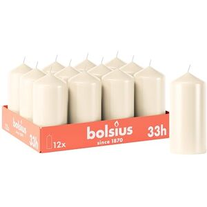 BOLSIUS Smooth Pillar Candles Ivory Pack of 12-12 x 6 cm Decorative Household Candles Burn Time 33 Hours Unscented Contains Natural Plant Wax Without Palm Oil BOLSIUS Smooth Pillar Candles Ivory Pack of 12-12 x 6 cm Decorative Household Candles Burn Time 33 Hours Unscented Contains Natural Plant Wax Without Palm Oil