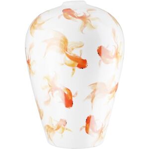 GILDE Neon Vase, Ceramic, White, Height 30 cm x Diameter 20 cm, Fish Motif, Bulbous Decorative Vase, Waterproof GILDE Neon Vase, Ceramic, White, Height 30 cm x Diameter 20 cm, Fish Motif, Bulbous Decorative Vase, Waterproof