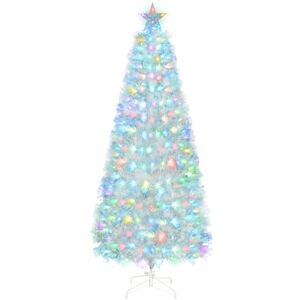Uten Fibre Optic White Christmas Tree, 6ft/1.8m Artificial Christmas Tree with Multicolor Fibre Optic LED Light and Star, 220 Natural PVC Tips, Indoor Home Xmas Tree Decoration, Metal Stand, Reusable Uten Fibre Optic White Christmas Tree, 6ft/1.8m Artificial Christmas Tree with Multicolor Fibre Optic LED Light and Star, 220 Natural PVC Tips, Indoor Home Xmas Tree Decoration, Metal Stand, Reusable