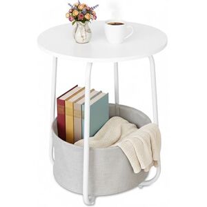 Relaxdays Side, Round Coffee Table with Fabric Basket, Size: 50 x 40 cm, MDF and Metal, White/Grey, Polyester, Fiberboard, Iron, 50 x 40 x 40 cm Relaxdays Side, Round Coffee Table with Fabric Basket, Size: 50 x 40 cm, MDF and Metal, White/Grey, Polyester, Fiberboard, Iron, 50 x 40 x 40 cm