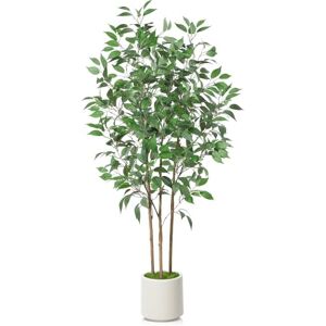SOGUYI Artificial Ficus Tree 150cm Tall for Home Decor Indoor Faux Silk Plant in White Imitation Ceramic Planter With Green Moss, Set of 1 SOGUYI Artificial Ficus Tree 150cm Tall for Home Decor Indoor Faux Silk Plant in White Imitation Ceramic Planter With Green Moss, Set of 1