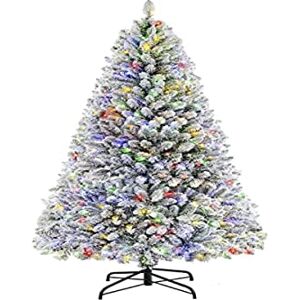 SHareconn 6ft Pre-Lighted Faux Hinged Snowflake Flocked Christmas Tree with 470 Warm White/Multi-Colored Lights, Foldable Metal Stand, Lifelike, Perfect for Home Office Christmas Ornaments, 182CM SHareconn 6ft Pre-Lighted Faux Hinged Snowflake Flocked Christmas Tree with 470 Warm White/Multi-Colored Lights, Foldable Metal Stand, Lifelike, Perfect for Home Office Christmas Ornaments, 182CM