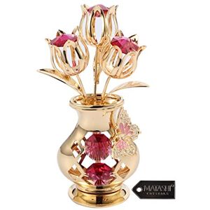Matashi Beautifully Crafted Tulips In A Vase Table Top Ornament Dipped In 24k Gold Plating Made with Genuine Crystals (Butterfly, Red Crystal) Matashi Beautifully Crafted Tulips In A Vase Table Top Ornament Dipped In 24k Gold Plating Made with Genuine Crystals (Butterfly, Red Crystal)