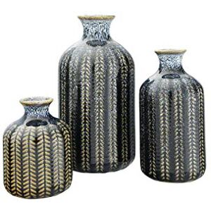 Creative Labs Embossed Stoneware Reactive Glaze Finish (Set of 3 Sizes) Vase Set, Blue Creative Labs Embossed Stoneware Reactive Glaze Finish (Set of 3 Sizes) Vase Set, Blue