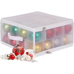 Relaxdays Christmas Storage Box, 32 Baubles, HxWxD: 18x36x36 cm, Plastic, Cardboard, semi-Transparent/White, Fleece, 18 x 36 x 36 cm Relaxdays Christmas Storage Box, 32 Baubles, HxWxD: 18x36x36 cm, Plastic, Cardboard, semi-Transparent/White, Fleece, 18 x 36 x 36 cm