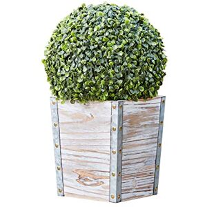 Teamson Home Indoor Outdoor Garden Solar Light Decor, Pre Lit Automatic Artificial Faux Round Topiary Shrub Bush with Rustic Wooden Plant Pot Teamson Home Indoor Outdoor Garden Solar Light Decor, Pre Lit Automatic Artificial Faux Round Topiary Shrub Bush with Rustic Wooden Plant Pot