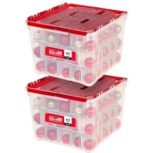 IRIS USA IRIS Holiday Wing-Lid Box with Ornament Dividers, 60 Qt, Clear/Red, 2 Pack IRIS USA IRIS Holiday Wing-Lid Box with Ornament Dividers, 60 Qt, Clear/Red, 2 Pack