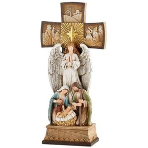 Christian Brands Avalon Gallery Christmas Figurines Joseph Mary with Jesus and Angel Standing Cross Centerpiece Figurine, 14-Inch, Nativity Cross Christian Brands Avalon Gallery Christmas Figurines Joseph Mary with Jesus and Angel Standing Cross Centerpiece Figurine, 14-Inch, Nativity Cross