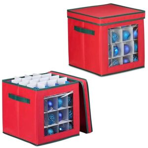 Relaxdays Christmas Bauble Storage Box, 64 Compartments, Viewing Window, HWD: 33 x 32 x 32 cm, Decor Spheres, Red/Green, Paper Relaxdays Christmas Bauble Storage Box, 64 Compartments, Viewing Window, HWD: 33 x 32 x 32 cm, Decor Spheres, Red/Green, Paper