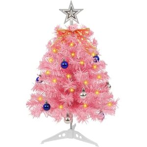 AGM Mini Christmas Tree with Lights, Small Pink Tabletop Christmas Tree with Mini Baubles for Indoor Outdoor Christmas Holiday Decoration AGM Mini Christmas Tree with Lights, Small Pink Tabletop Christmas Tree with Mini Baubles for Indoor Outdoor Christmas Holiday Decoration