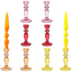 Talking Tables 8 x Coloured Glass Candlestick Holders 2 x pink, orange, yellow and red candle holders, bright and beautiful home décor, or summer outdoor table wedding decorations 16cm Talking Tables 8 x Coloured Glass Candlestick Holders 2 x pink, orange, yellow and red candle holders, bright and beautiful home décor, or summer outdoor table wedding decorations 16cm