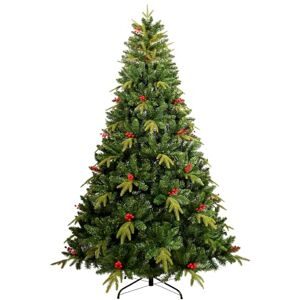 Uten Artificial 6ft Christmas Tree, with Realistic PE Leaves Indoor Home Xmas Tree Decoration, 950 Natural Looking PE & PVC Tips, 31 Groups Red Berries, Hinged Branches, Metal Stand, Reusable Uten Artificial 6ft Christmas Tree, with Realistic PE Leaves Indoor Home Xmas Tree Decoration, 950 Natural Looking PE & PVC Tips, 31 Groups Red Berries, Hinged Branches, Metal Stand, Reusable