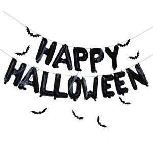 Ginger Ray Happy Halloween Balloon Bunting Garland Hanging Decoration in Black with Webbing, FN-100 Ginger Ray Happy Halloween Balloon Bunting Garland Hanging Decoration in Black with Webbing, FN-100