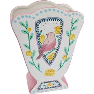 Creative Labs Ceramic Fan Shaped Painted Bird Design, Multicolor Vase, Multi Creative Labs Ceramic Fan Shaped Painted Bird Design, Multicolor Vase, Multi