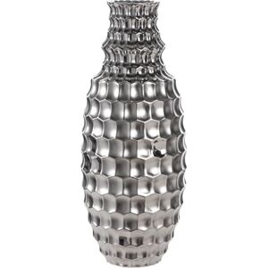 GILDE Hexagon Vase, Ceramic, Bulbous, Height 53 cm x Diameter 22 cm, Silver, Glossy/Matt, Decorative Vase GILDE Hexagon Vase, Ceramic, Bulbous, Height 53 cm x Diameter 22 cm, Silver, Glossy/Matt, Decorative Vase