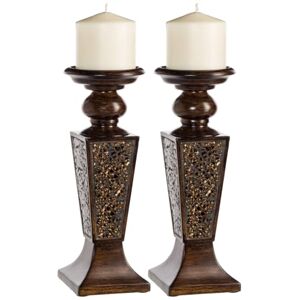 Creative Labs Schonwerk Pillar Candle Holder Set of 2- Crackled Mosaic Design- Functional Table Decorations- Centerpieces for Dining/Living Room- Best Wedding (Walnut) Creative Labs Schonwerk Pillar Candle Holder Set of 2- Crackled Mosaic Design- Functional Table Decorations- Centerpieces for Dining/Living Room- Best Wedding (Walnut)