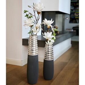 GILDE Newtown Decorative Vase Floor Vase Ceramic Vase Grey Matt Silver Shiny Vase Large Height 50 cm Width 15 cm GILDE Newtown Decorative Vase Floor Vase Ceramic Vase Grey Matt Silver Shiny Vase Large Height 50 cm Width 15 cm