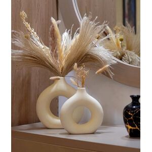 PriPey Donut Vase, Set of 2 Hollow Ceramic Vase for Pampas Grass, Minimalist Nordic Style Boho vase for Wedding, Dinner, Table, Party, Living Room, Office, Bedroom, and Decorative Gift (Cream) PriPey Donut Vase, Set of 2 Hollow Ceramic Vase for Pampas Grass, Minimalist Nordic Style Boho vase for Wedding, Dinner, Table, Party, Living Room, Office, Bedroom, and Decorative Gift (Cream)