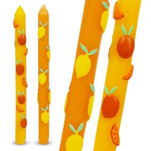 Talking Tables 2 x Hand Painted 3D Citrus Lemon and Orange Colourful Dinner Candles Ideal Birthday or Mothers Day Gift Unscented, 6 Hours Burn Time Eco-Friendly Summer Table Décor Branded Talking Tables 2 x Hand Painted 3D Citrus Lemon and Orange Colourful Dinner Candles Ideal Birthday or Mothers Day Gift Unscented, 6 Hours Burn Time Eco-Friendly Summer Table Décor Branded