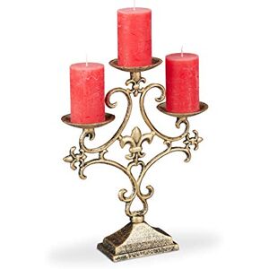 Relaxdays Candle Holder, 3-Armed, for Tealight and Pillar Candles, Vintage, Cast Iron, HxWxD: 28.5 x 23 x 7.5 cm, Gold Relaxdays Candle Holder, 3-Armed, for Tealight and Pillar Candles, Vintage, Cast Iron, HxWxD: 28.5 x 23 x 7.5 cm, Gold