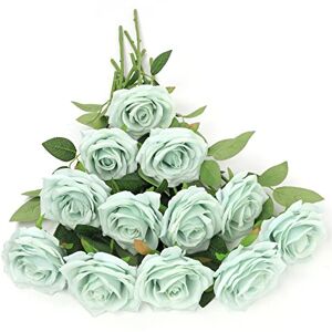 LVEFIT Artificial Rose Flower Sage Green Flowers Sage Green Roses Silk Flowers 12 pcs with Long Stem Silk Roses Bouquet for Wedding Bridal Shower Part Home Decoration LVEFIT Artificial Rose Flower Sage Green Flowers Sage Green Roses Silk Flowers 12 pcs with Long Stem Silk Roses Bouquet for Wedding Bridal Shower Part Home Decoration