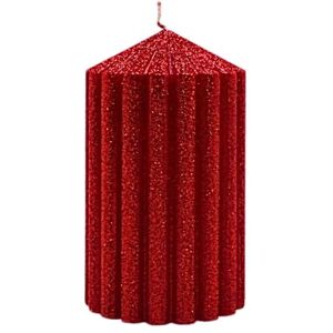 Dekohelden24 High Quality Table Candle, Pillar Candle, Table Candle, Household Candle, Block Candle with Glitter in Festive Red, Size: W x H Approx. 7 x 12 cm Dekohelden24 High Quality Table Candle, Pillar Candle, Table Candle, Household Candle, Block Candle with Glitter in Festive Red, Size: W x H Approx. 7 x 12 cm
