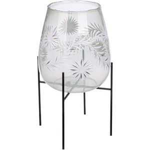 GILDE Diore Glass Lantern Flower Design Clear Height 50 cm x Diameter 24 cm Candle Holder GILDE Diore Glass Lantern Flower Design Clear Height 50 cm x Diameter 24 cm Candle Holder