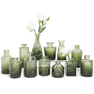 SUPMIND 12pcs Glass Bud Vase Set, Small Green Flower Vases for Centerpieces in Bulk, Mini Vintage Vase for Wedding, Home,Table Decoration SUPMIND 12pcs Glass Bud Vase Set, Small Green Flower Vases for Centerpieces in Bulk, Mini Vintage Vase for Wedding, Home,Table Decoration