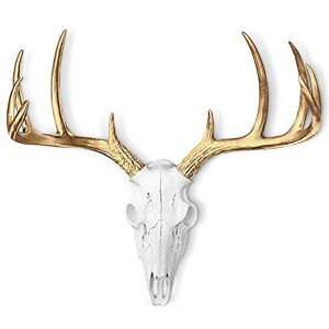 Wallcharmers Mini White + Gold Antler Faux Deer Skull 16" White Faux Taxidermy Animal Head Wall Decor Handmade Farmhouse Decor Wallcharmers Mini White + Gold Antler Faux Deer Skull 16" White Faux Taxidermy Animal Head Wall Decor Handmade Farmhouse Decor