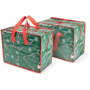 Christmas Village 2 Pack Christmas Decoration Storage Bags – Heavy-Duty Xmas Storage for Wreaths, Baubles, Lights & Tinsel with Reinforced Zip & Strong Handles (Green, Festive Print) Christmas Village 2 Pack Christmas Decoration Storage Bags – Heavy-Duty Xmas Storage for Wreaths, Baubles, Lights & Tinsel with Reinforced Zip & Strong Handles (Green, Festive Print)