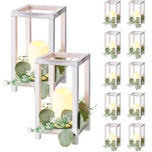 VEVOR 12 Set/36 Pcs Wooden Wedding Lantern Centerpiece, Includes 12 Wooden Lantern Candle Holder 12 Flameless LED Candle 12 Eucalyptus Leaves Wreath for Wedding Table Party Farmhouse Decor, White VEVOR 12 Set/36 Pcs Wooden Wedding Lantern Centerpiece, Includes 12 Wooden Lantern Candle Holder 12 Flameless LED Candle 12 Eucalyptus Leaves Wreath for Wedding Table Party Farmhouse Decor, White