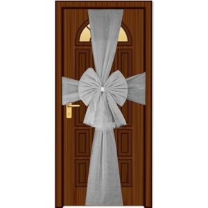 SHATCHI Christmas Silver 7.5m Diamante Giant Bow Cover-Front Door Xmas Wedding, Baby Shower Outside Home Decor, Organza, Pack of 1 SHATCHI Christmas Silver 7.5m Diamante Giant Bow Cover-Front Door Xmas Wedding, Baby Shower Outside Home Decor, Organza, Pack of 1