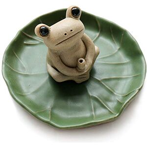 NAGU 100% Handmade Ceramic Small Frog Incense Burner Holder, Lotus Leaf Tray, Mini Cute Animal Statue Home Incense Holder NAGU 100% Handmade Ceramic Small Frog Incense Burner Holder, Lotus Leaf Tray, Mini Cute Animal Statue Home Incense Holder