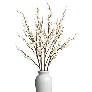 Ammyoo 4 PCS Artificial Plum Blossom Party Decorations Fake Cherry Flowers Faux Long Stems Wintersweets Silk Flowers Arrangement for Wedding Home Office Bedroom Decor(White) Ammyoo 4 PCS Artificial Plum Blossom Party Decorations Fake Cherry Flowers Faux Long Stems Wintersweets Silk Flowers Arrangement for Wedding Home Office Bedroom Decor(White)
