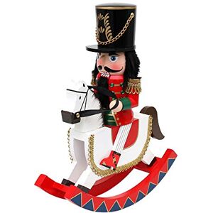 Dekohelden24 Wooden Nutcracker Soldier on Rocking Horse in Red/White, 30 cm Dekohelden24 Wooden Nutcracker Soldier on Rocking Horse in Red/White, 30 cm