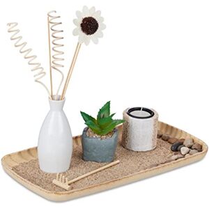 Relaxdays Candle Holder Set, Zen Garden, Tray, Sand & Stones, Decorative Plant, H x W x D: approx. 26 x 34 x 17.5 cm, Ceramics Relaxdays Candle Holder Set, Zen Garden, Tray, Sand & Stones, Decorative Plant, H x W x D: approx. 26 x 34 x 17.5 cm, Ceramics
