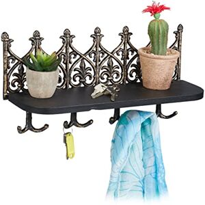 Relaxdays Key Board with Shelf, Wall Holder with 8 Hooks, Cast Iron, Vintage Hallway Decor, Bronze, 19.5x39.5x12cm Relaxdays Key Board with Shelf, Wall Holder with 8 Hooks, Cast Iron, Vintage Hallway Decor, Bronze, 19.5x39.5x12cm