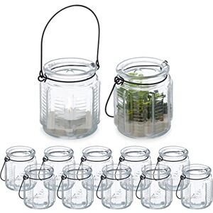 Relaxdays Candle Lanterns, Set of 12, Glass, with Handle, Tealight Holders, Indoors & Outdoors, 9 x 8.5 cm, Clear/Black Relaxdays Candle Lanterns, Set of 12, Glass, with Handle, Tealight Holders, Indoors & Outdoors, 9 x 8.5 cm, Clear/Black