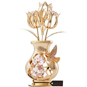 Matashi Beautifully Crafted Tulips In A Vase Table Top Ornament Dipped In 24k Gold Plating Made with Genuine Crystals (Hummingbird, Pink Crystal) Matashi Beautifully Crafted Tulips In A Vase Table Top Ornament Dipped In 24k Gold Plating Made with Genuine Crystals (Hummingbird, Pink Crystal)