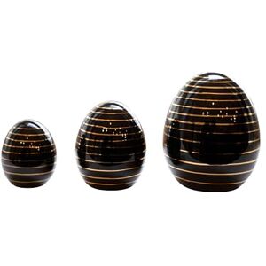 HEITMANN DECO Set of 3 Porcelain Eggs Black with Gold Trim HEITMANN DECO Set of 3 Porcelain Eggs Black with Gold Trim