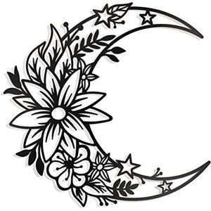 Vivegate Moon Metal Floral Art Decor 14"X13.5" Black Boho Large Floral Moon and Star Phase Wall signs for Half Moon Flower Sculpture Hanging Wall Decor for Bedroom Vivegate Moon Metal Floral Art Decor 14"X13.5" Black Boho Large Floral Moon and Star Phase Wall signs for Half Moon Flower Sculpture Hanging Wall Decor for Bedroom