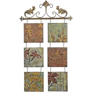 Deco 79 Metal Floral 6 Suspended Panels Wall Decor with Embossed Details, 23" x 1" x 40", Multi Colored Deco 79 Metal Floral 6 Suspended Panels Wall Decor with Embossed Details, 23" x 1" x 40", Multi Colored