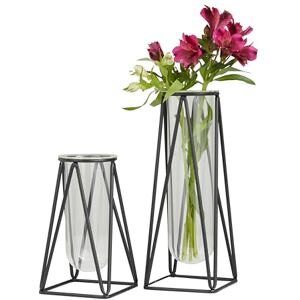 Deco 79 Glass Decorative Vase Tube Centerpiece Vases with Metal Stand, Set of 2 Flower Vases for Home Decoration 13", 9"H, Black Deco 79 Glass Decorative Vase Tube Centerpiece Vases with Metal Stand, Set of 2 Flower Vases for Home Decoration 13", 9"H, Black