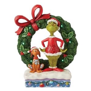 Enesco The Grinch by Jim Shore Grinch & Max Light-Up Wreath Figurine Enesco The Grinch by Jim Shore Grinch & Max Light-Up Wreath Figurine
