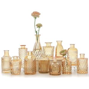 SUPMIND 12pcs Glass Bud Vase Set, Small Amber Flower Vases for Centerpieces in Bulk, Mini Vintage Vase for Wedding, Home,Table Decoration SUPMIND 12pcs Glass Bud Vase Set, Small Amber Flower Vases for Centerpieces in Bulk, Mini Vintage Vase for Wedding, Home,Table Decoration