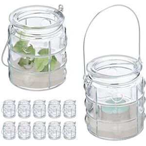 Relaxdays Candle Lanterns, Set of 12, Glass, with Handle, Indoors & Outdoors, Tealight Holders, 9 x 7.5 cm, Clear/Silver Relaxdays Candle Lanterns, Set of 12, Glass, with Handle, Indoors & Outdoors, Tealight Holders, 9 x 7.5 cm, Clear/Silver