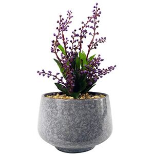 Leaf Ceramic Tall Blue Planter with Artificial Office Desk Plant, Purple Vitex Negundo, 28cm Leaf Ceramic Tall Blue Planter with Artificial Office Desk Plant, Purple Vitex Negundo, 28cm