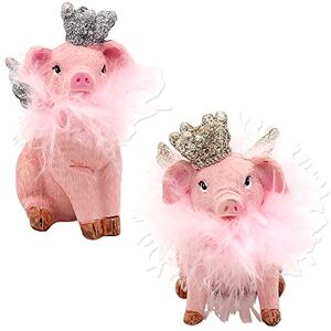 Dekohelden24 Ceramic Decorative Pigs with Crown and Glitter in a Set of 2, in Pink, L/W/H 4 x 5 x 8 cm, 8 cm Dekohelden24 Ceramic Decorative Pigs with Crown and Glitter in a Set of 2, in Pink, L/W/H 4 x 5 x 8 cm, 8 cm